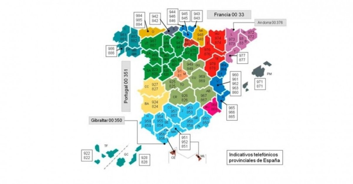 Mapa de prefijos asignados en España
