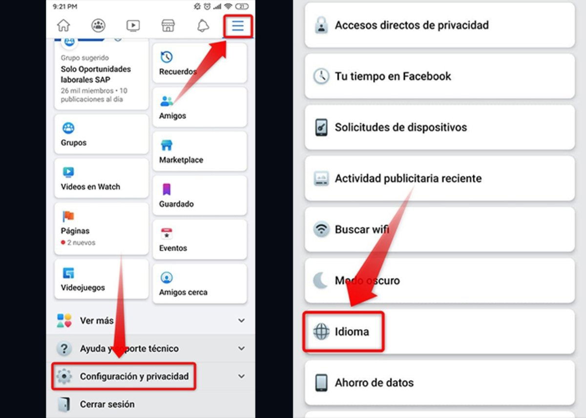 Como cambiar el idioma de Facebook en móviles-1