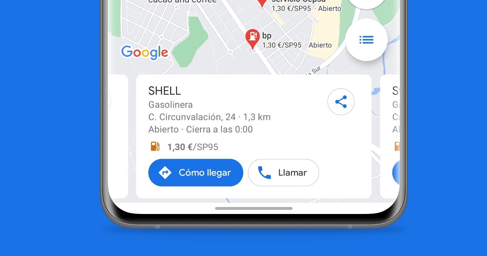 Precio de Gasolinera en Google Maps