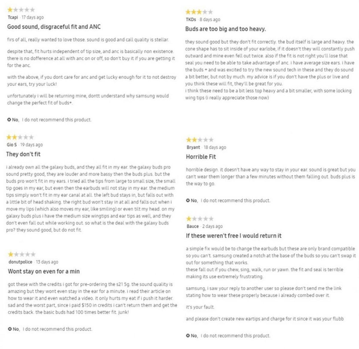 Las reviews de los Galaxy Buds Pro en la web oficial de Samsung, no mienten.