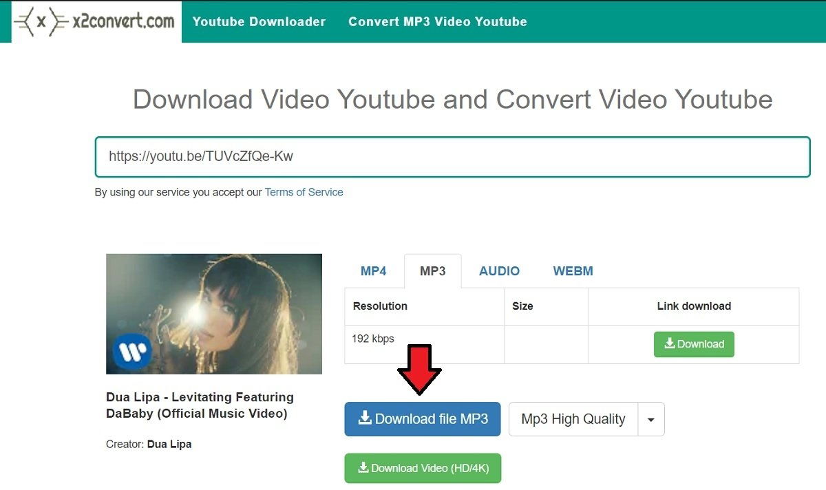 Descargar vídeo de YouTube en x2convert