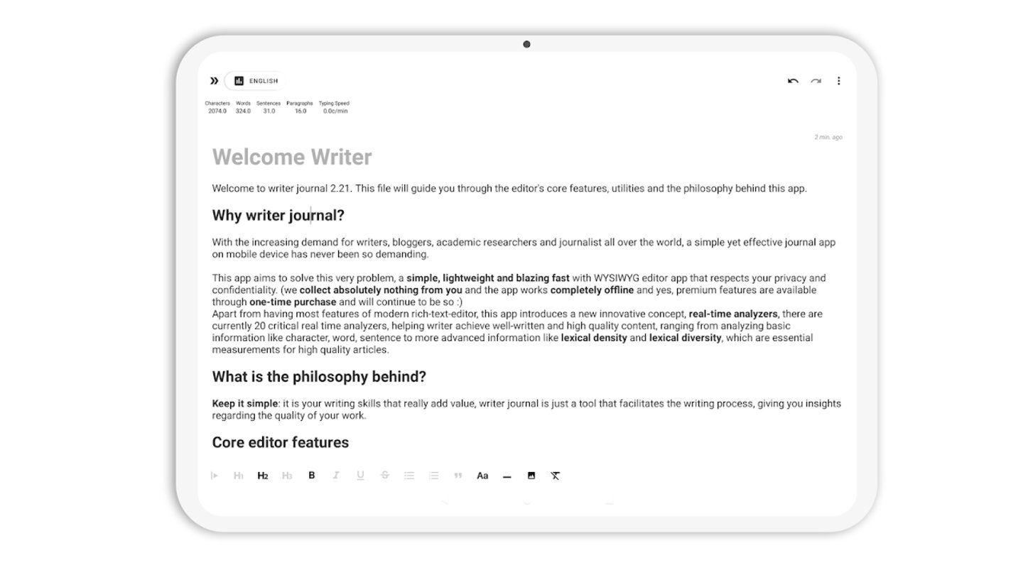 App Writer Jounal en tablet