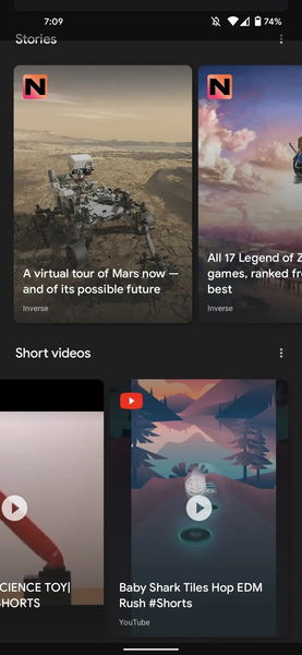 Google Discover con Stories de YouTube