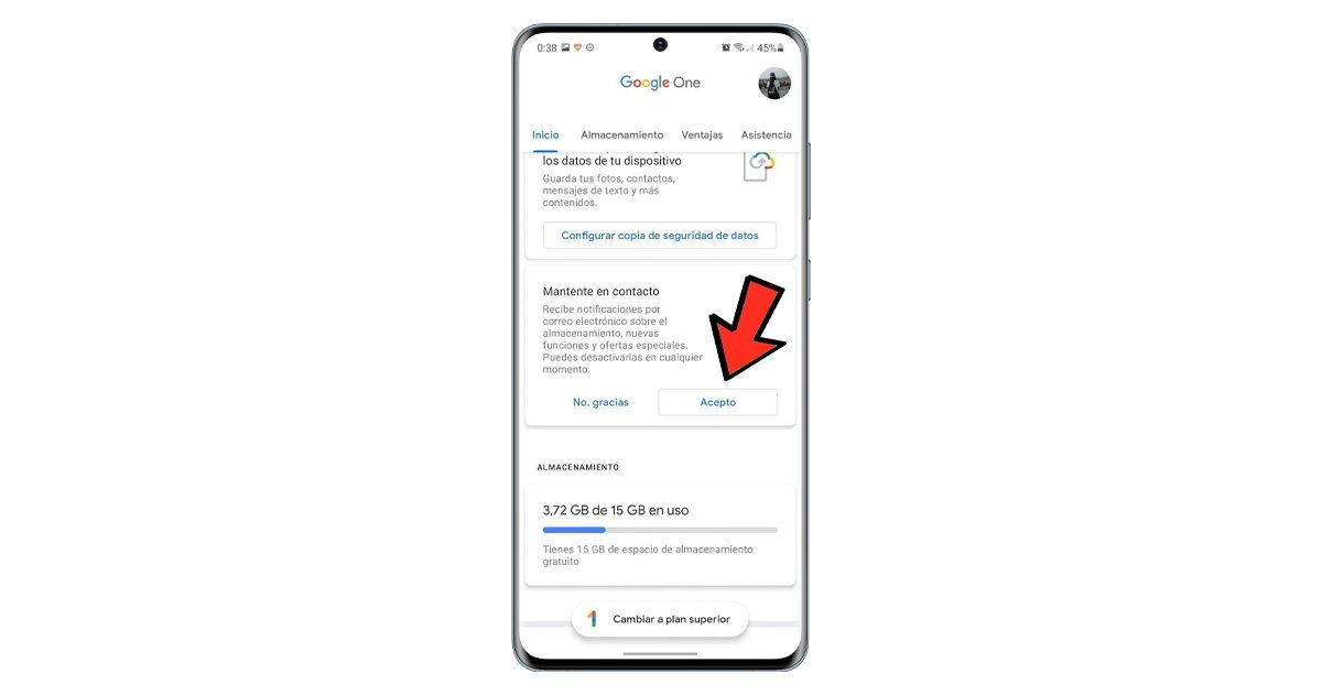 Aceptar comunicaciones Google One