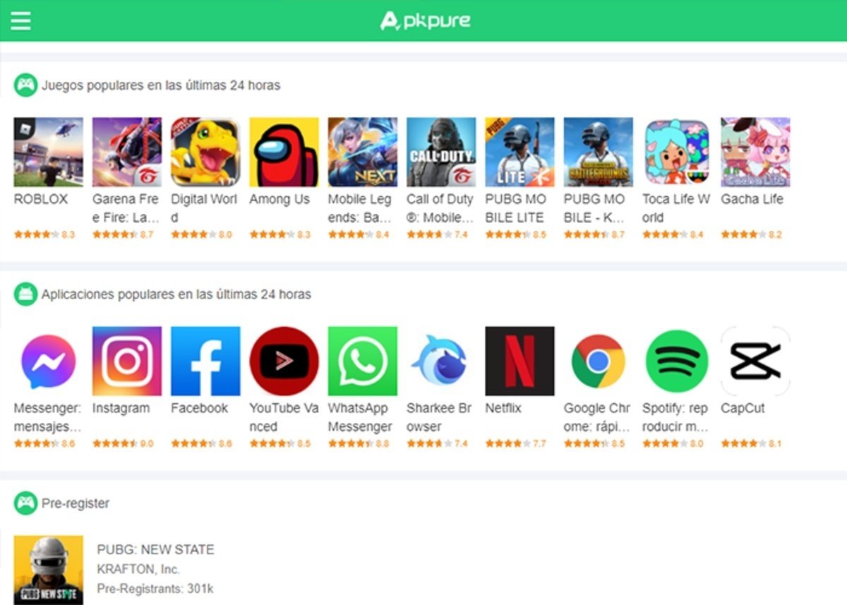 Apkpure-pagina para descarga juegos android