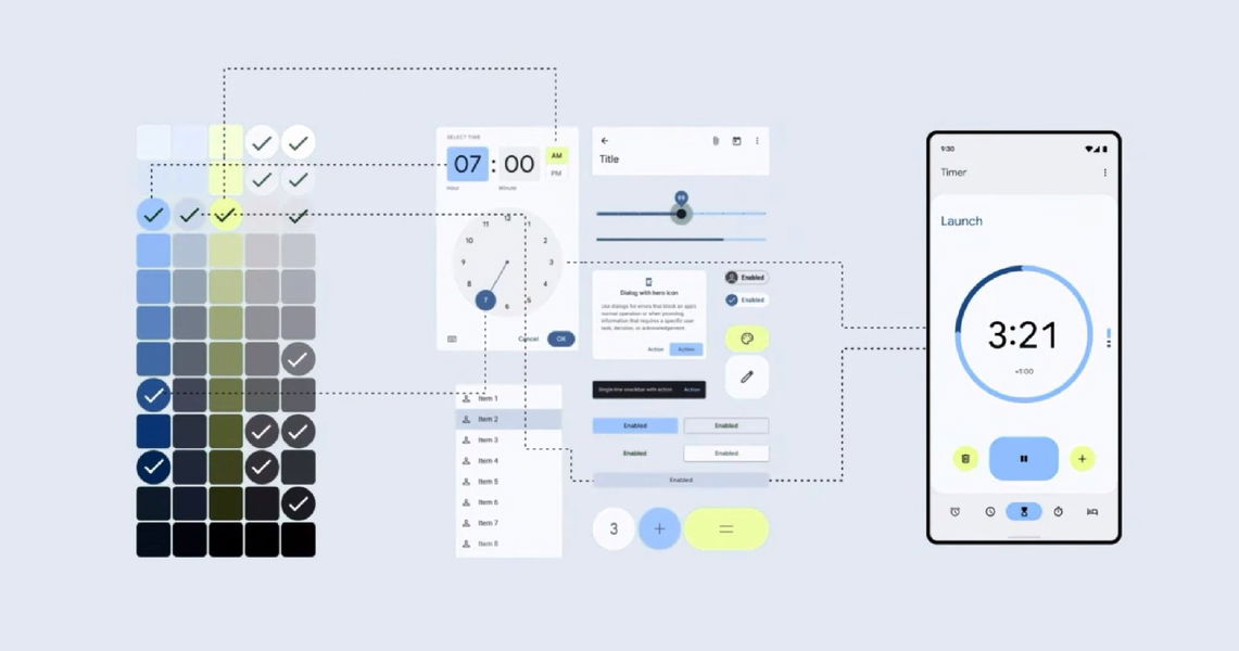 Calculadora y reloj de Google Material You