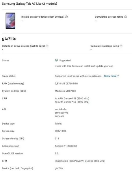 Samsung Galaxy Tab A7 Lite, filtrada