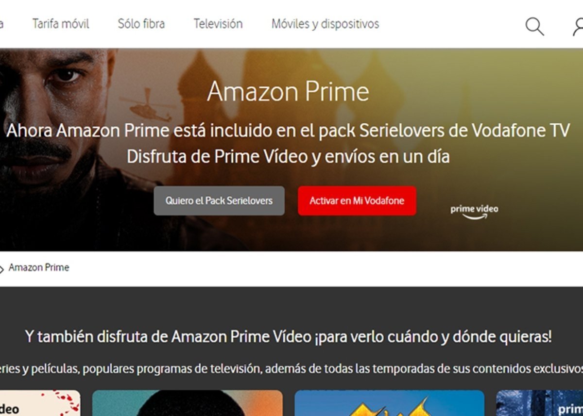 Amazon Prime gratis con Vodafone