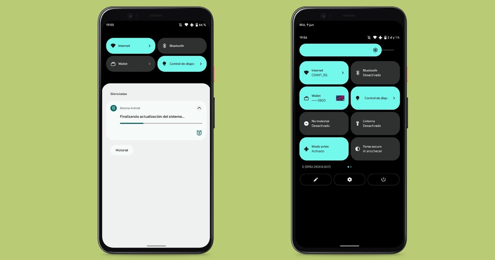 Panel de notificaciones y ajustes de Android 12 Beta 2