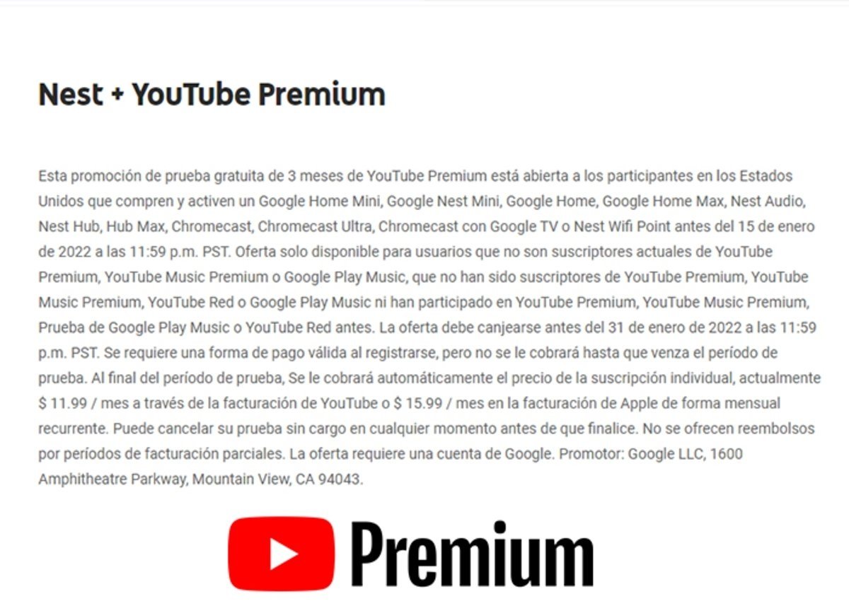 YouTube Premium gratis con productos Google