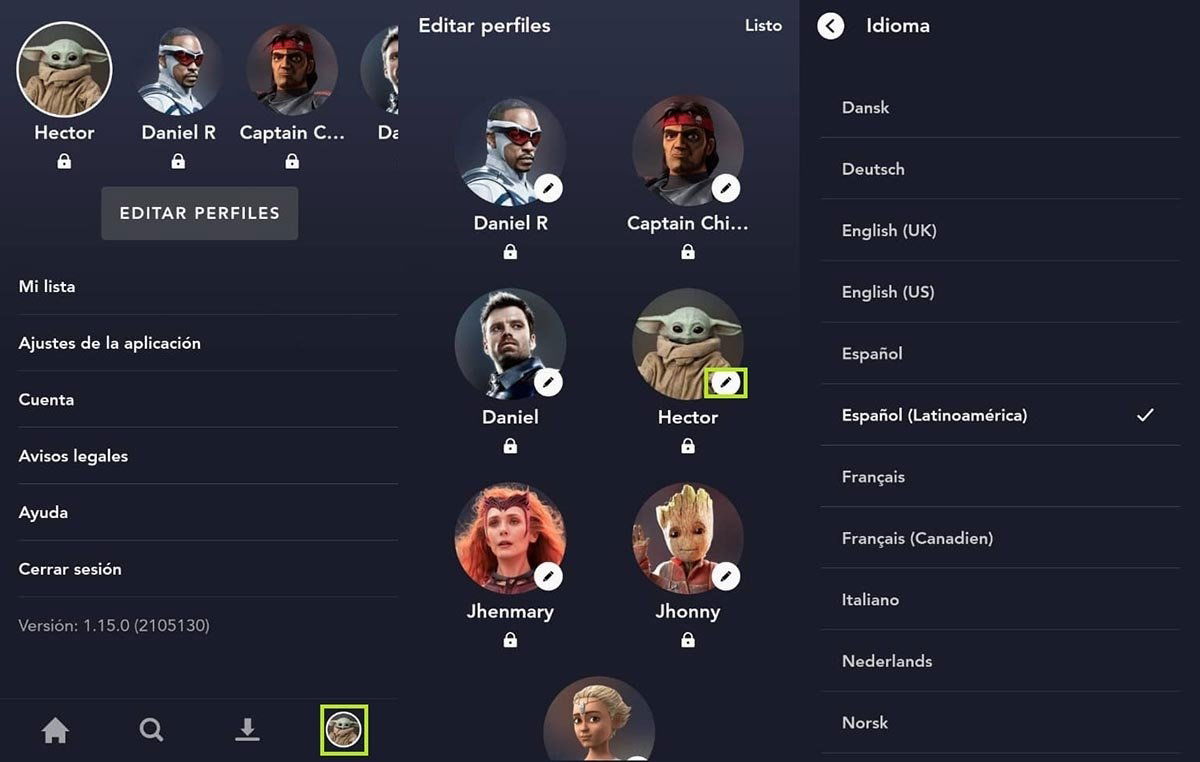 cambiar idioma disney plus android