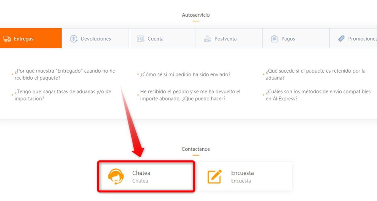 contactar con AliExpress A traves de su chat en vivo
