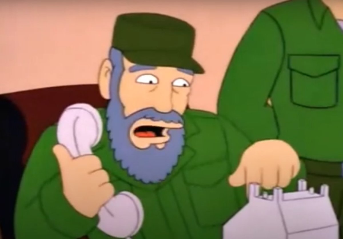 Fidel Castro con un teléfono en un cameo en Los Simpson