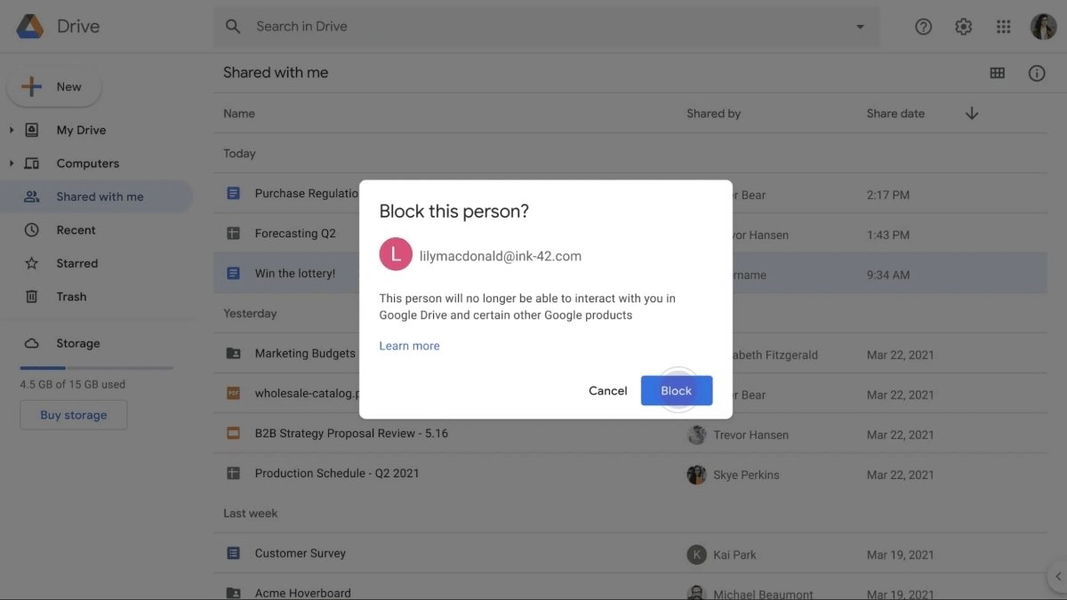 Cómo bloquear a otros usuarios en Google Drive