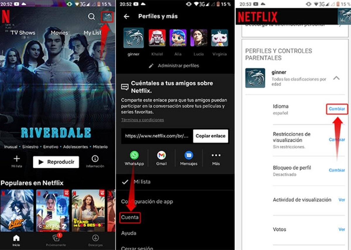 Cambiar el idioma de Netflix desde la aplicacion movil