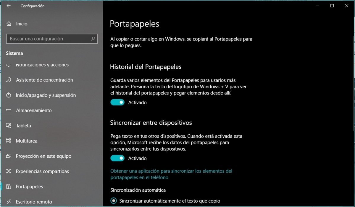 Sincronizar portapapeles en Windows 10