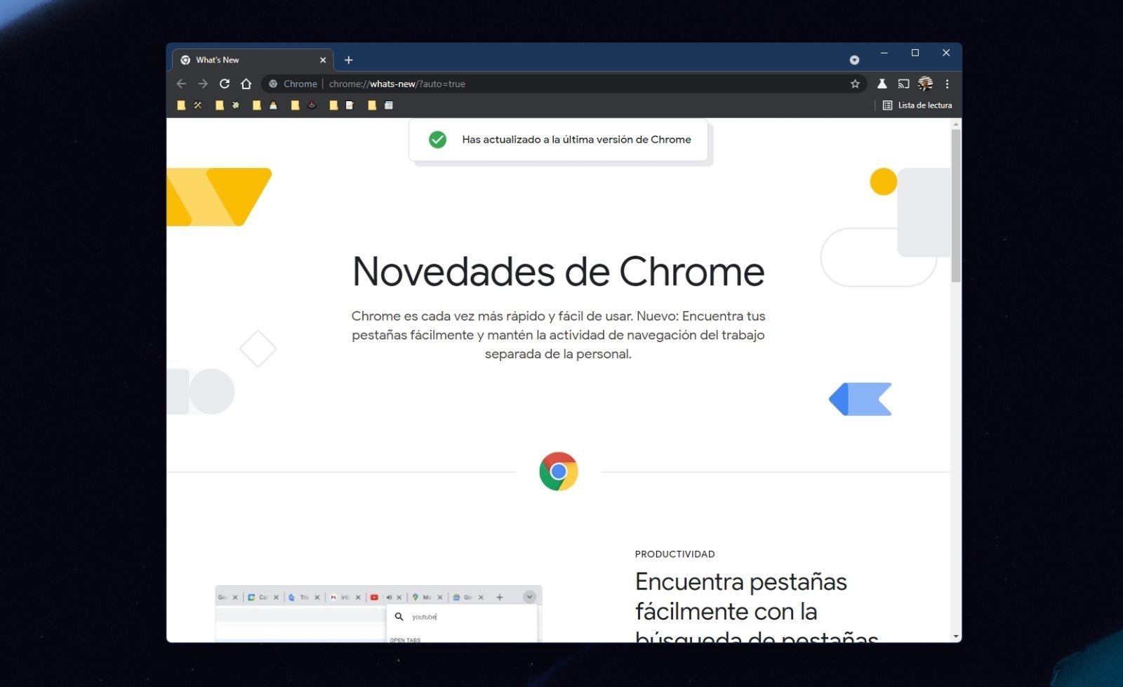 Página de novedades de Chrome
