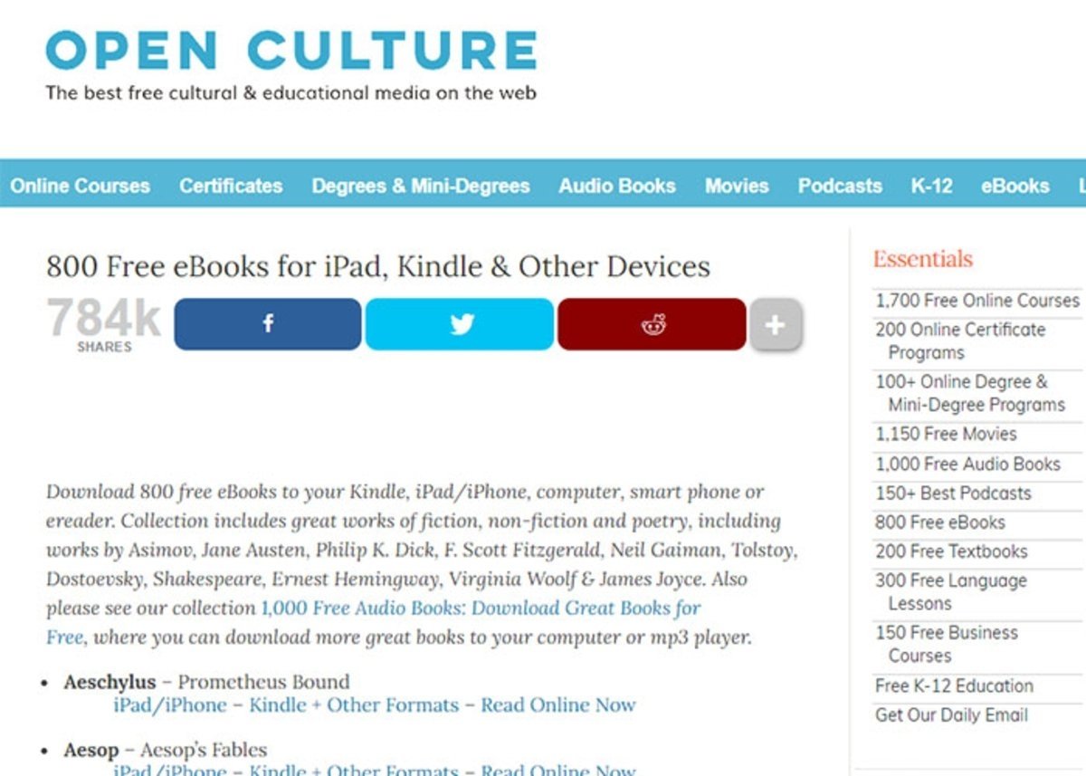 Open culture: 800 libros gratis para leer
