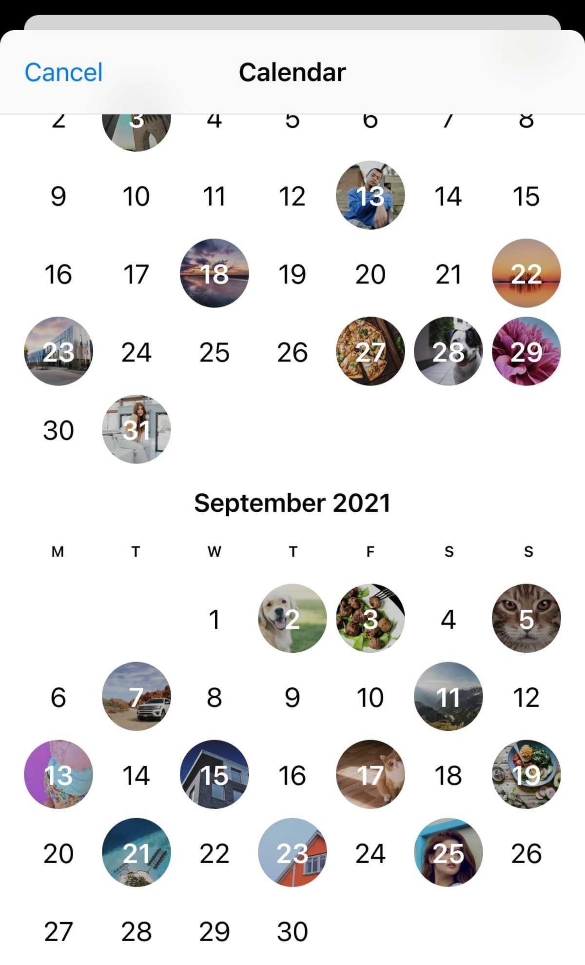 Vista de calendario en Telegram