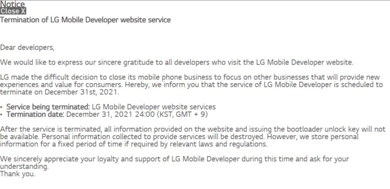LG cierra su Developer Site