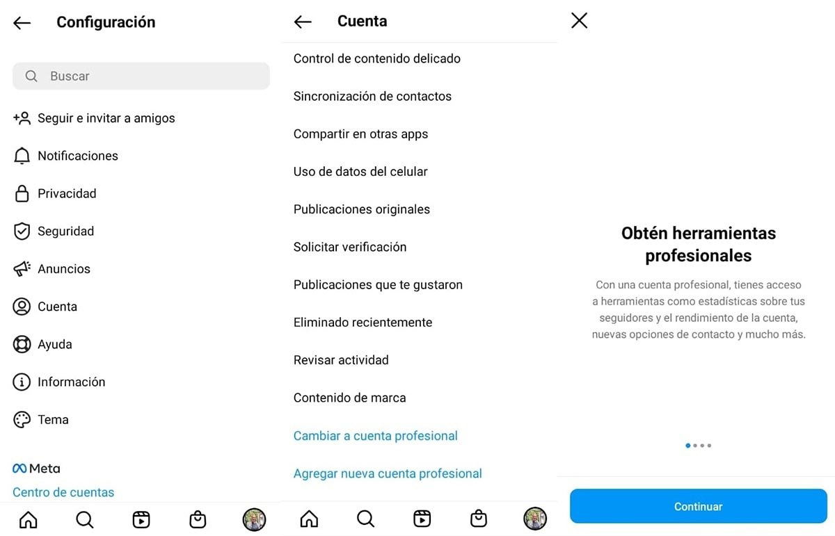 cambiar cuenta de instagram a profesional