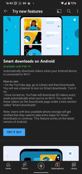 YouTube para Android está probando una nueva función que te permitirá descargar los vídeos automáticamente