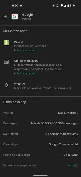 Google Play Store ya muestra que versión de Android necesitas para cada app