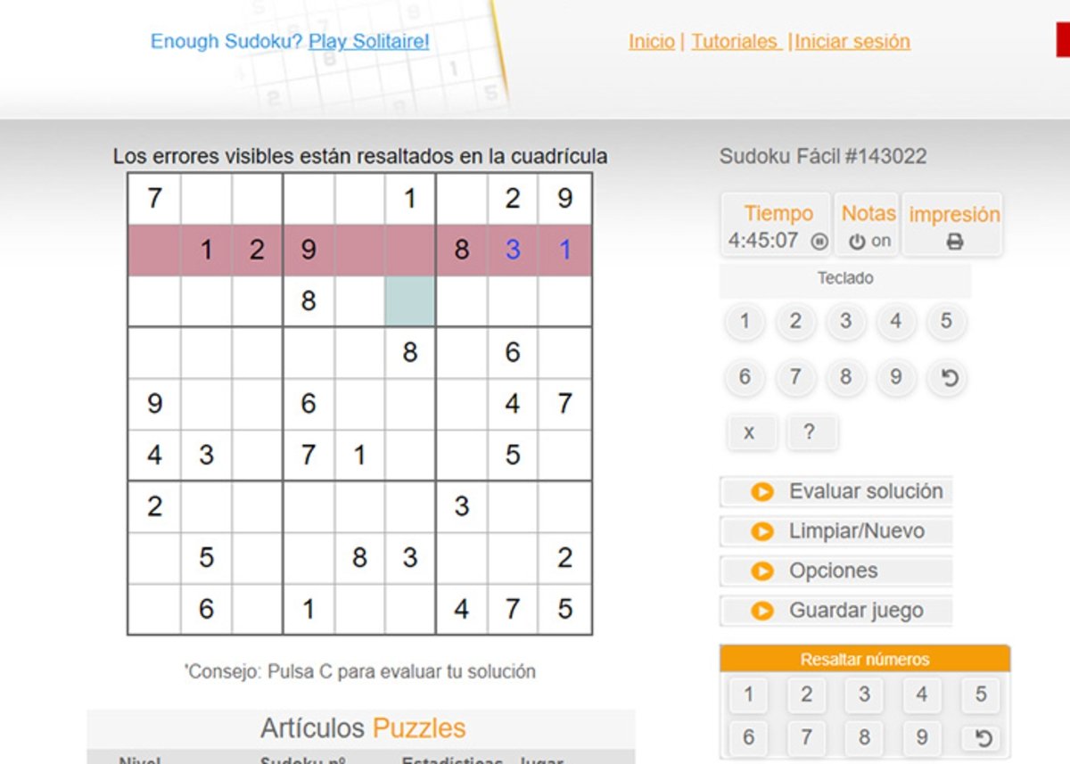 Live Sudoku: una web sencilla para jugar