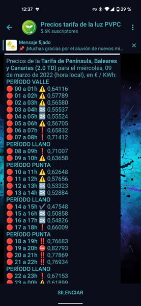 Con este canal y este bot de Telegram puedes saber cuándo está la luz más barata