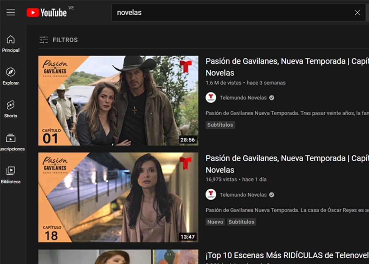 YouTube: una buena alternativa para buscar y ver capítulos de telenovelas gratis