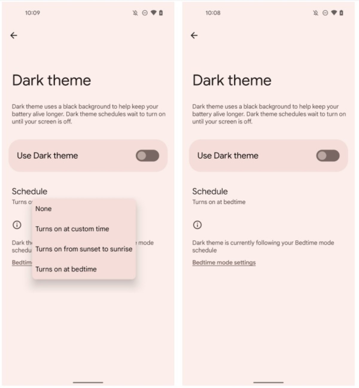 More settings for dark mode in Android 13 DP2