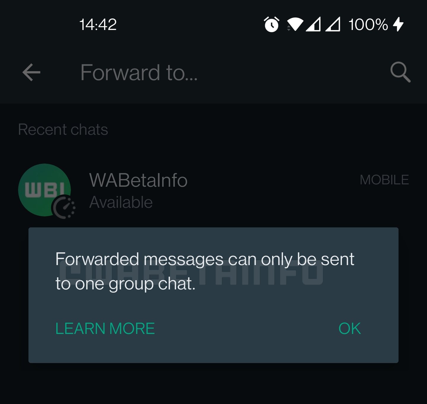limitación reenvío mensajes WhatsApp