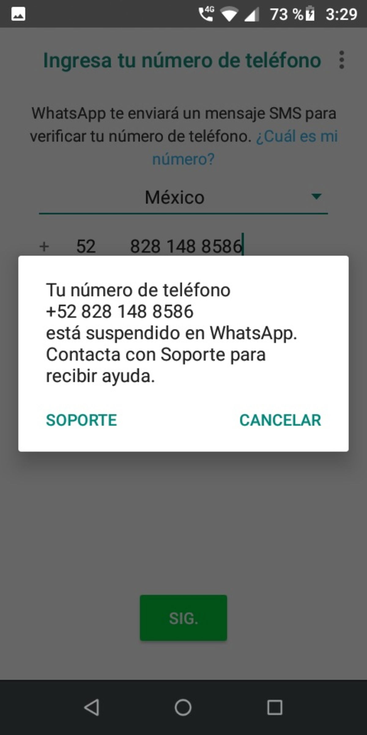 Cuenta suspendida en WhatsApp