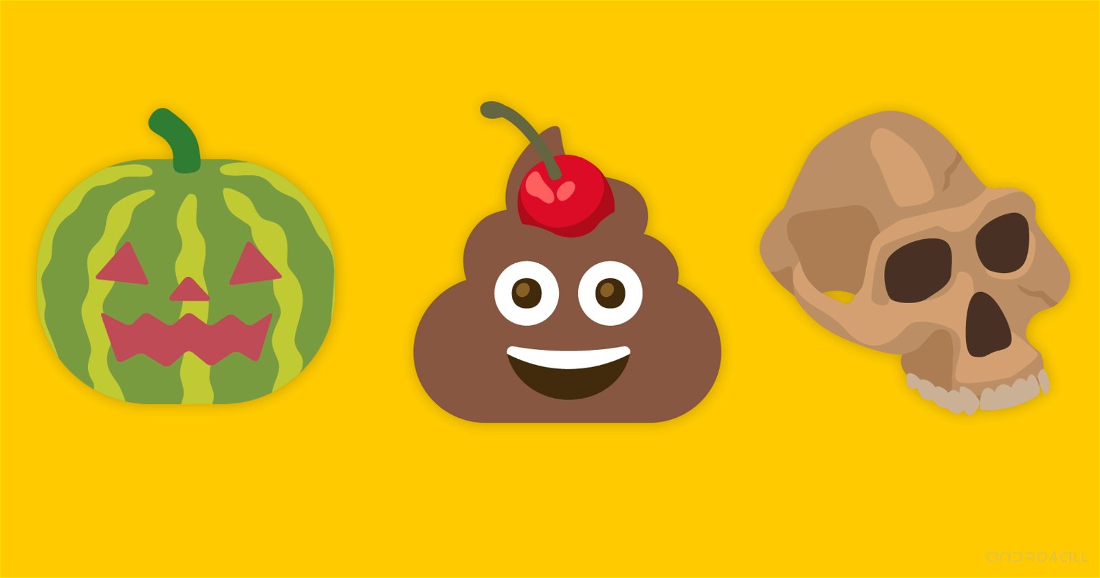 Emojis de sandía de Halloween, caca con una cereza y una calavera.