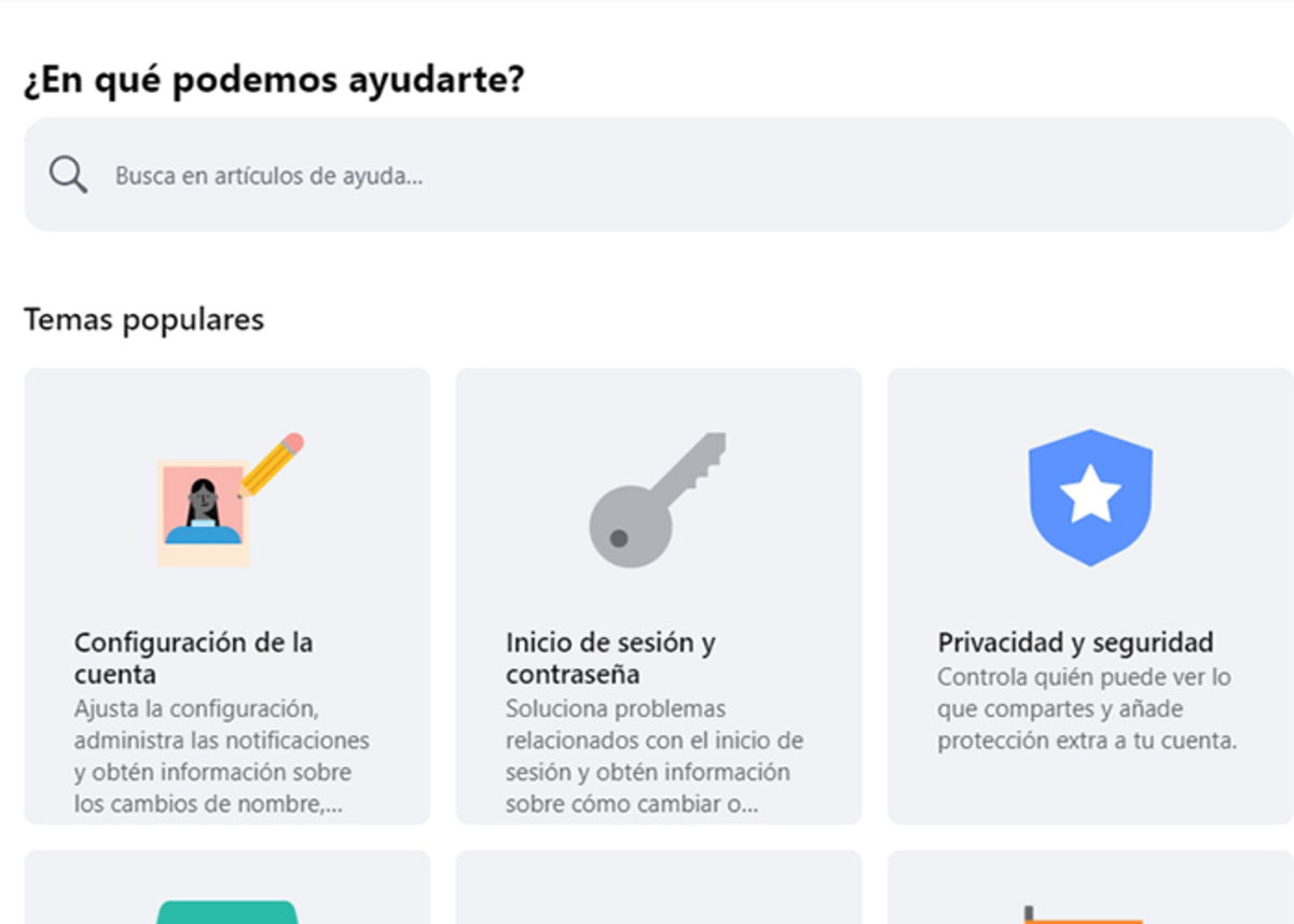 Pagina de ayuda de Facebook