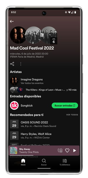 La app de Spotify es ahora mucho más útil: te avisará de los conciertos de tus artistas favoritos cerca de ti