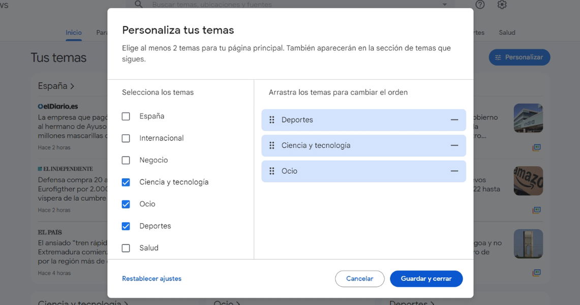 Cómo personalizar Google News para seguir solo los temas y medios que te interesan