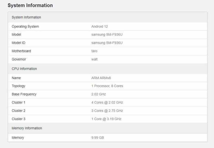 Samsung Galaxy Z Fold4 en Geekbench