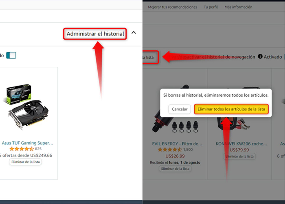 Cómo editar o borrar tu historial de navegación de Amazon