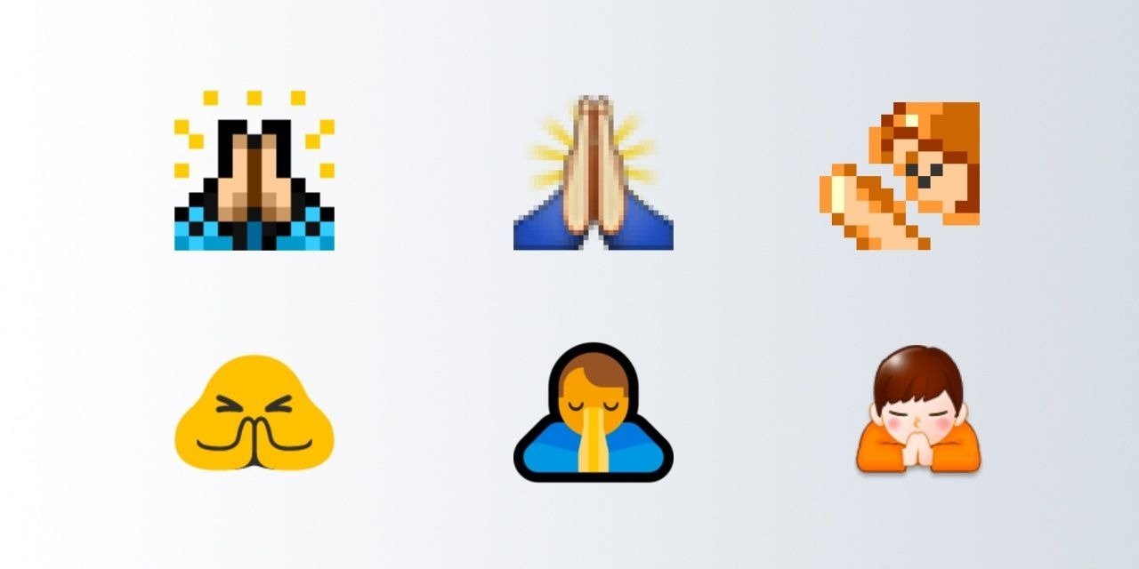 Diferentes estilos del emoji de las manos juntas
