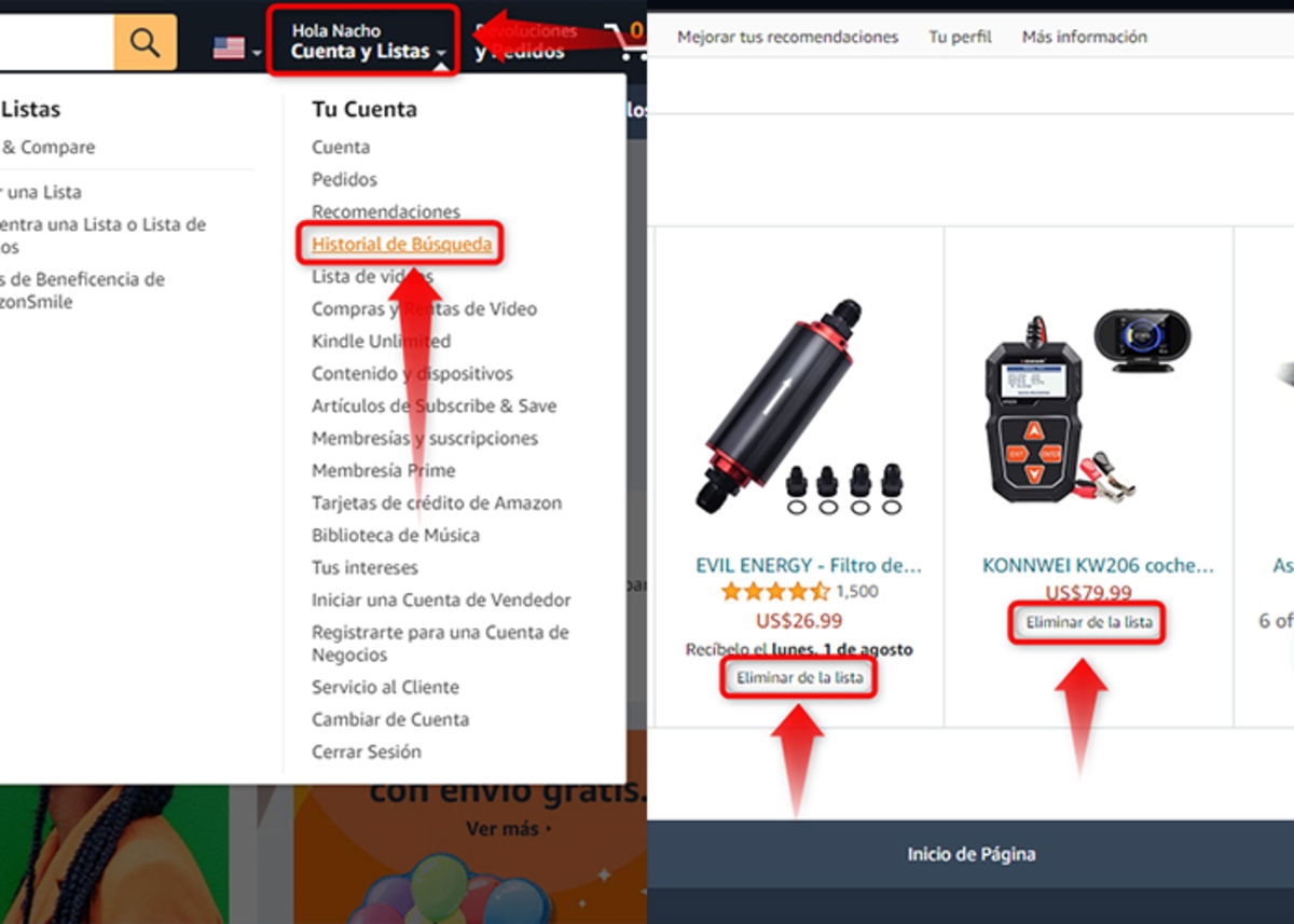 Cómo editar o borrar tu historial de navegación de Amazon