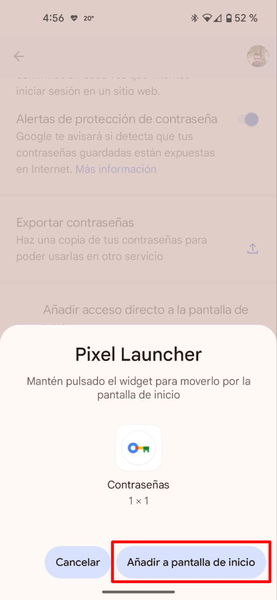 Como crear un acceso directo al gestor de contraseñas de Google en la pantalla de inicio de tu móvil Android