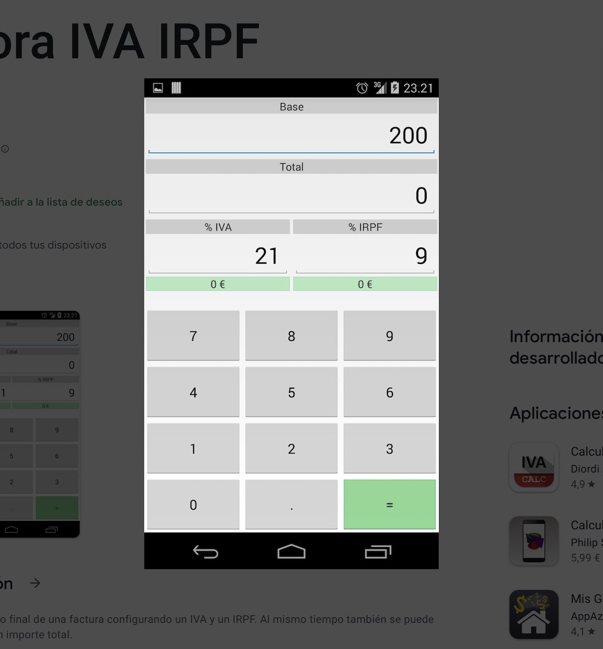 Captura de pantalla de Calculadora IVA IRPF