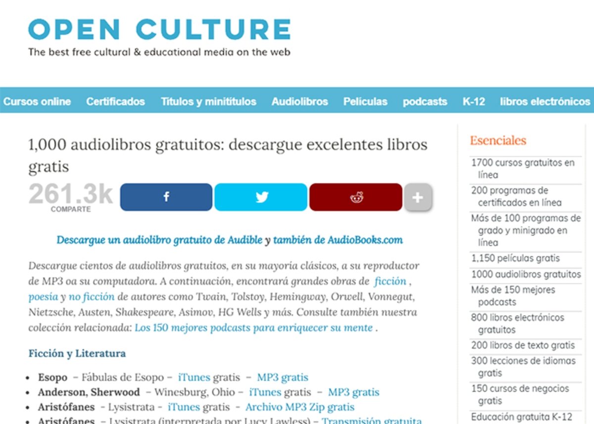 Open Culture: biblioteca virtual con más de 1000 audiolibros