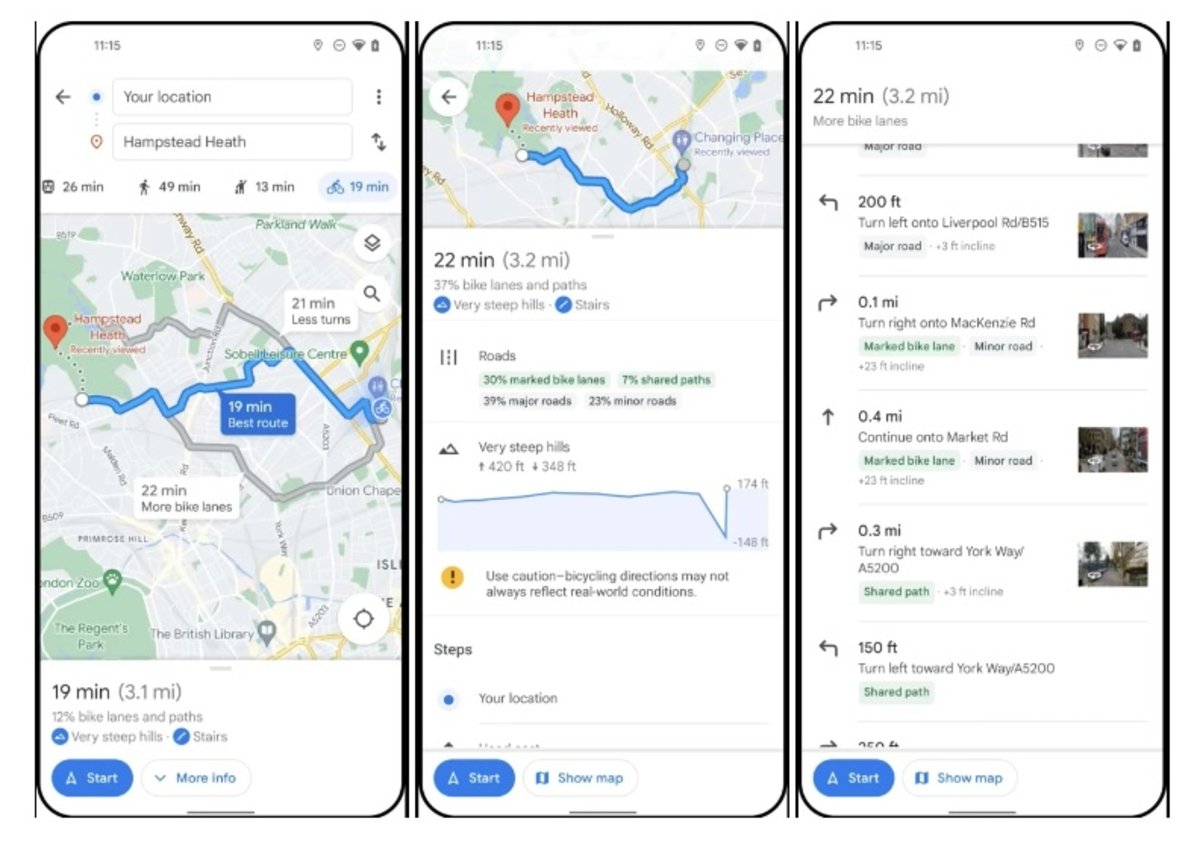 Mejoras de Google Maps para bicicletas