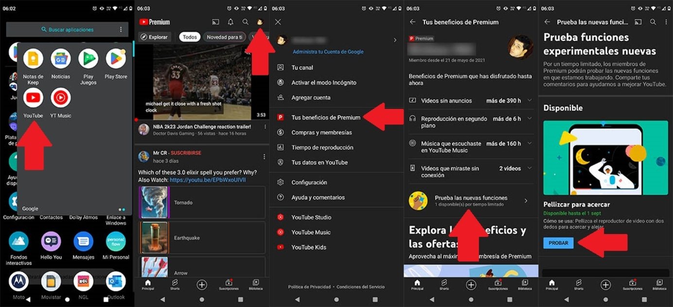 Activar las funciones experimentales de YouTube desde el dispositivo móvil