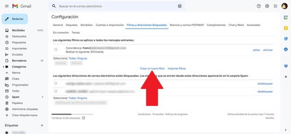 Crear un filtro de spam en Gmail