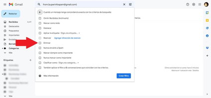 Filtro de Gmail para eliminar spam