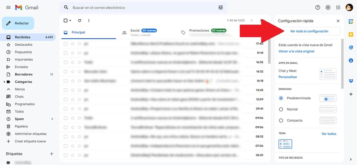 Ingresar en la configuración de tu cuenta de Gmail