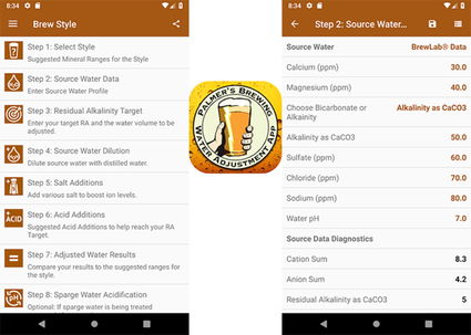 Verifique de manera eficiente la calidad del agua de una cerveza con la aplicación Palmers Brewing Water Adj